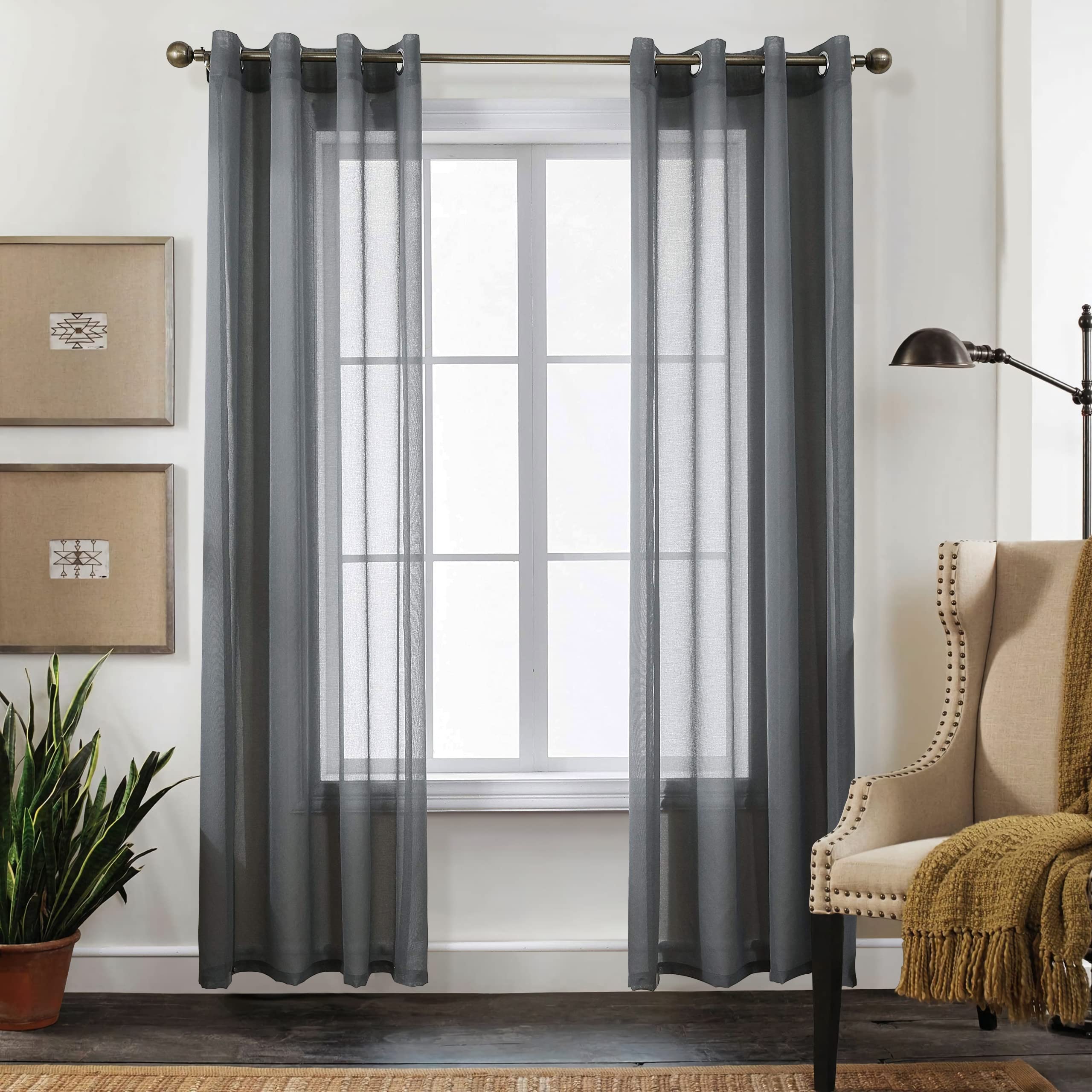 CUCRAF Net Curtains for Windows - Eyelet Voile Sheer Grey Curtains 96 Drop Pair for Living Room & Bedroom, Wrinkle Resistant Solid Colour, Easy to Clean and Machine Washable