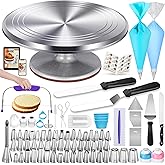 Kootek 253 Pcs Cake Decorating Kit, 12" Aluminum Alloy Cake Turntable, 48 Numbered Icing Tips, 3 Russian Piping Nozzles, Offs