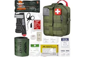 EVERLIT Emergency Trauma Kit, CAT GEN-7 Tourniquet 36" Splint, Military Combat Tactical IFAK for First Aid Response, Gun Shots, Severe Bleeding Control (OD Green)
