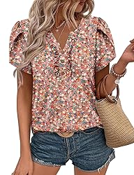 KISSMODA Women's Tunic Tops Casual V Neck Short