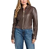 GUESS womens Fancy Zipped Faux Leather Biker Jacket
