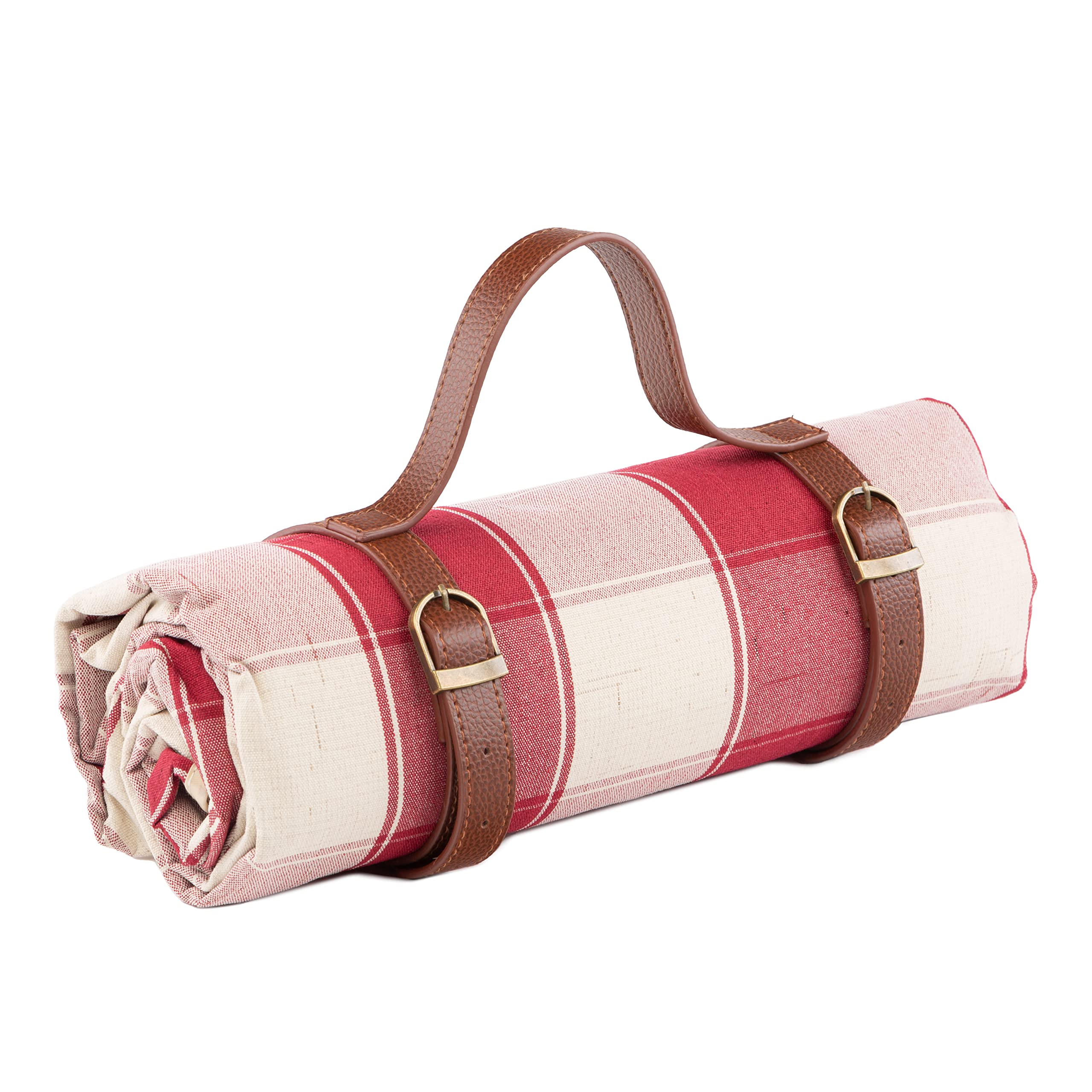 Greenfield Collection Core Picnic Blanket; 134cm x 148cm Large Picnic Blanket, Moisture Resistant PVC Backing Outdoor Rug for Families, Outdoors, Beach, Park, Camping and Hiking (Red Check)