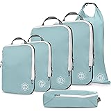 Compression Packing Cubes for Travel - Luggage and Backpack Organizer Packaging Cubes for Clothes (Dusty Teal and White, 6Pie