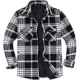ZENTHACE Men's Sherpa Lined Flannel Shirt Jacket,Long Sleeved Brushed Plaid Flannel Shacket Jackets,Snap Button
