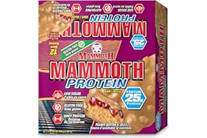 MAMMOTH Protein Bar, Chocolate Peanut Butter Crunch, 25g Protein, Low Sugar, Low Carb, Gluten Free, 12 x 65g (12 Count) (12 C