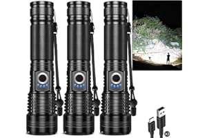 ALSTU Flashlight Rechargeable 90,000 High Lumens - 3 Pack Bright LED Flash Light with 5 Modes, Handheld Waterproof Linterna for Camping, Home, Outdoor