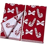 Shemilly 2pcs Christmas Hand Towels Red Candy Bow Jacquard Hand Towel for Bath 100% Cotton Thick Soft Bathroom Kitchen Decorative Set for Xmas Winter Holiday Decor Gift,16 x 27 Inch