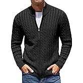 COOFANDY Men's Full Zip Cardigan Sweater Slim Fit Cable Knitted Zip Up Sweater with Pockets