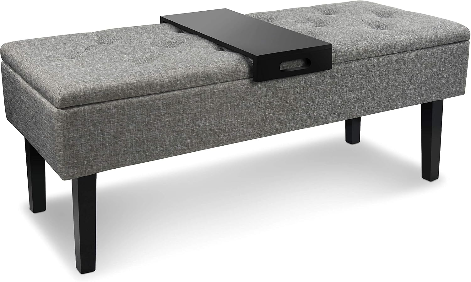 Amazon Com Enstver 43 Tufted Fabric Storage Ottoman Bench With Tray For Hallway Entryway Bed Upholstered Bench Grey Furniture Decor