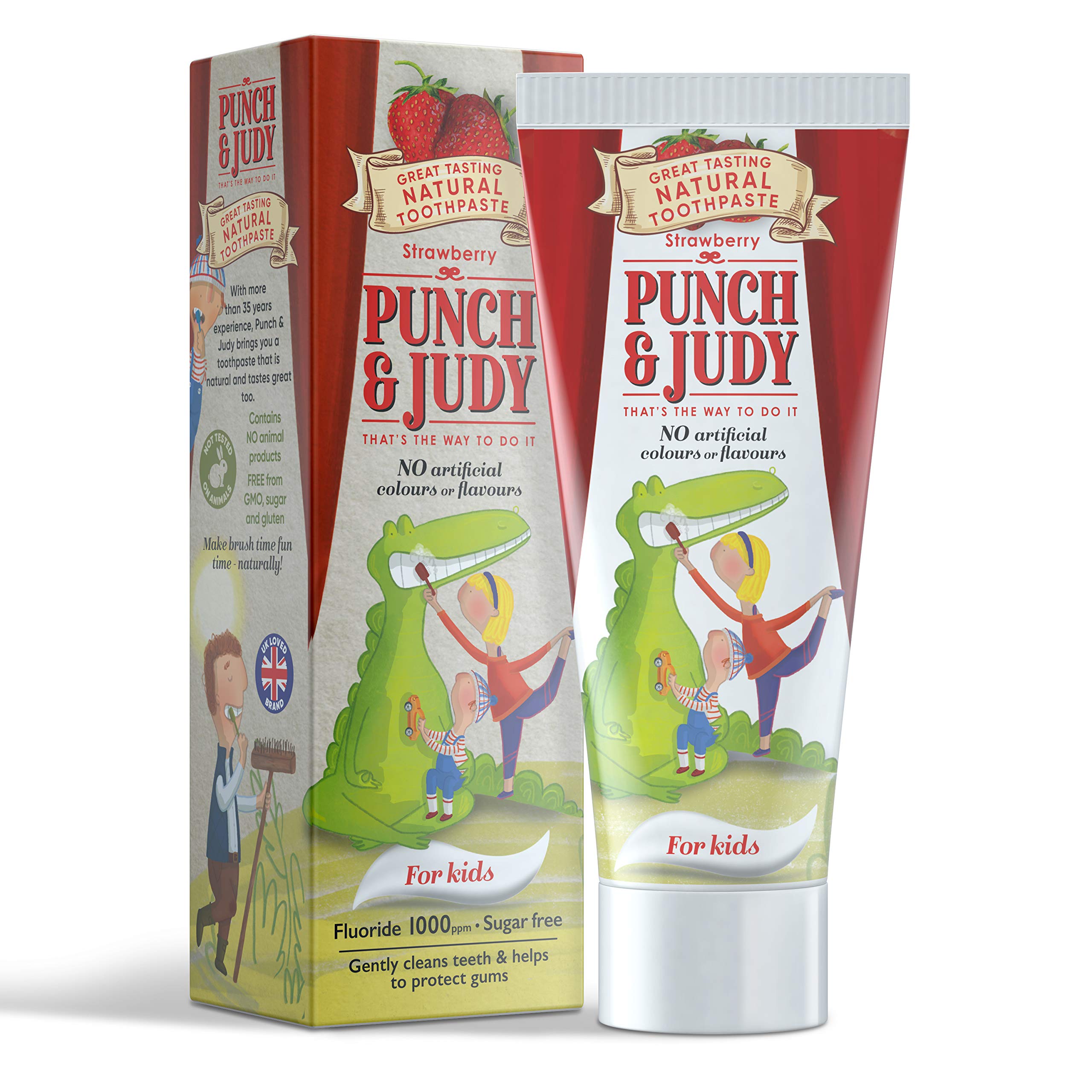 Punch & Judy Kids Natural Toothpaste, Strawberry Flavour, 6+ Months, Natural Ingredients, Fluoride, Sugar Free 50ml (Pack of 1)