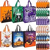 Sanwuta 48 Pcs Halloween Tote Gift Bags 14.9 x 11.8 Large Trick or Treat Reusable Non Woven Candy Treat Goodies Bags for Halloween Party Supplies