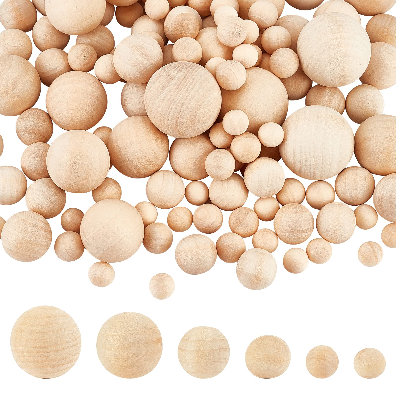 PH PandaHall 215pcs Natural Wood Balls, 6 Size No Hole Wooden Ball Beads Craft Balls Unfinished Ball Beads for DIY Craft Jewellery Making Easter Garland Home Decor, 10/12/16/20/24/30mm