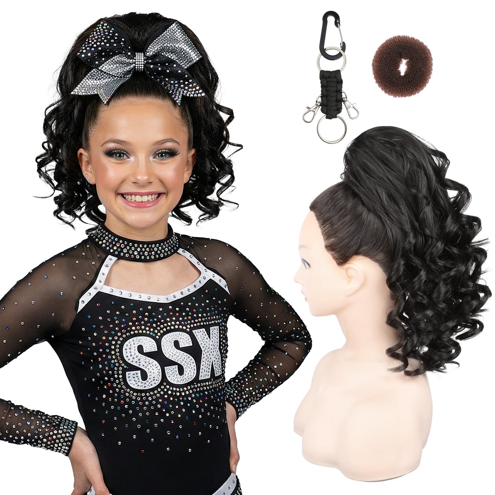 Photo 1 of SEIKEA Cheer Ponytail Hair Piece, 14" Curly Cheerleader Hairpiece Ponytail Extension for Cheerleader Competition, Dance Black Brown