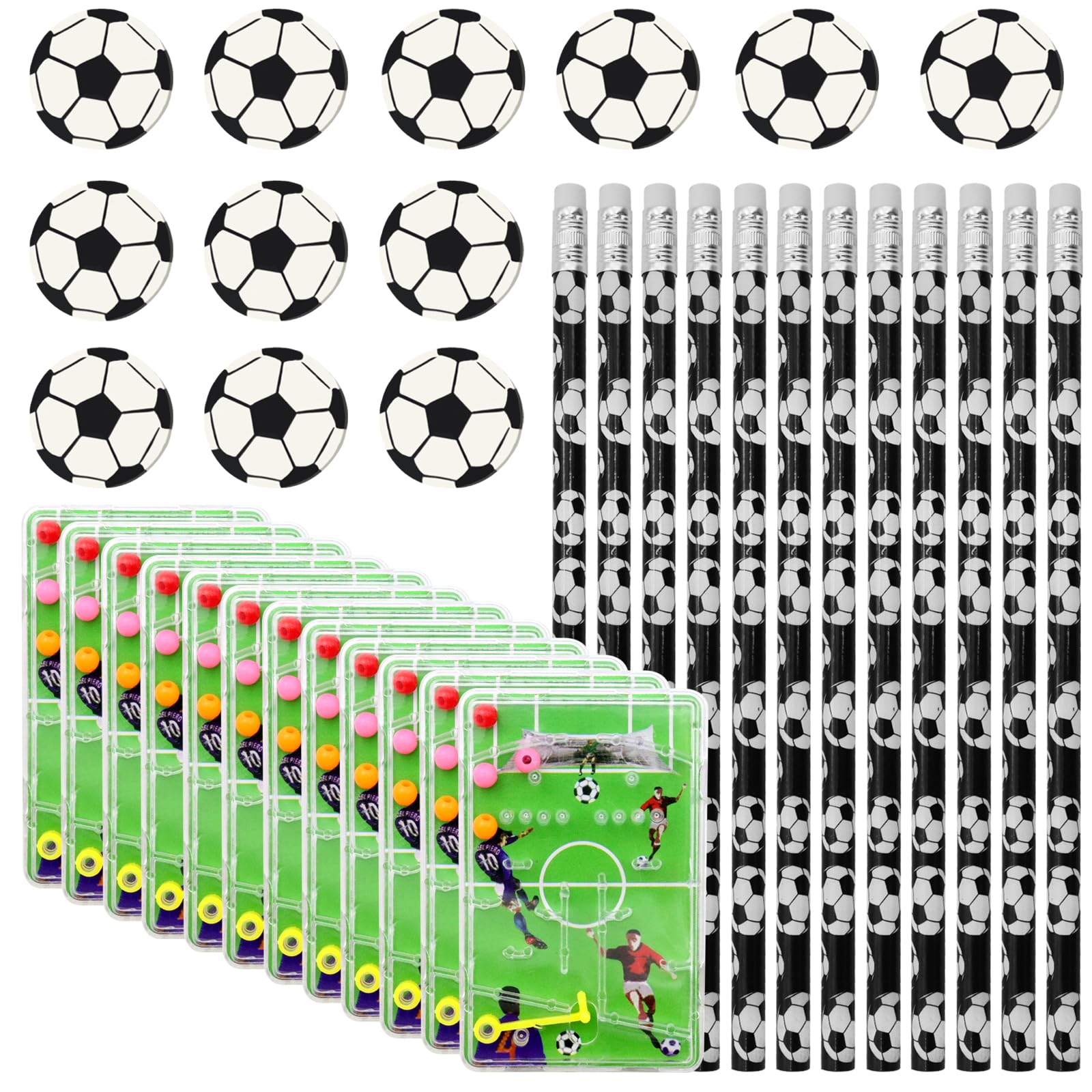 12 Pcs Football Pencils & Eraser - Soccer Themed with Eraser Tips - Party Favor for Home & Office