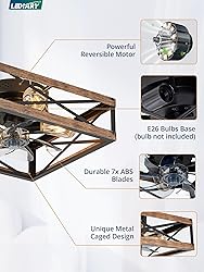 LEDIARY Caged Low Profile Ceiling Fans with Lights