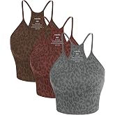 ODODOS Women's Crop 3-Pack Seamless Rib-Knit Camisole Crop Tank Tops