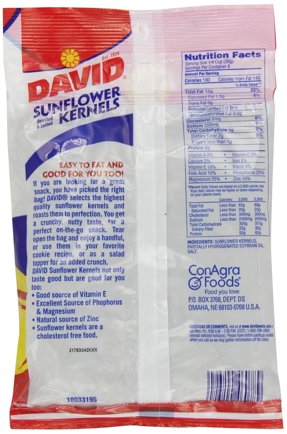 David Original Sunflower Seeds Nutrition Runners High Nutrition