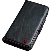 Porter Riley - Leather Case Compatible with iPhone 17 Pro. Premium Genuine Leather Stand/Cover/Wallet/Flip Case with Card Slots & Horizontal Stand (Black & Red)