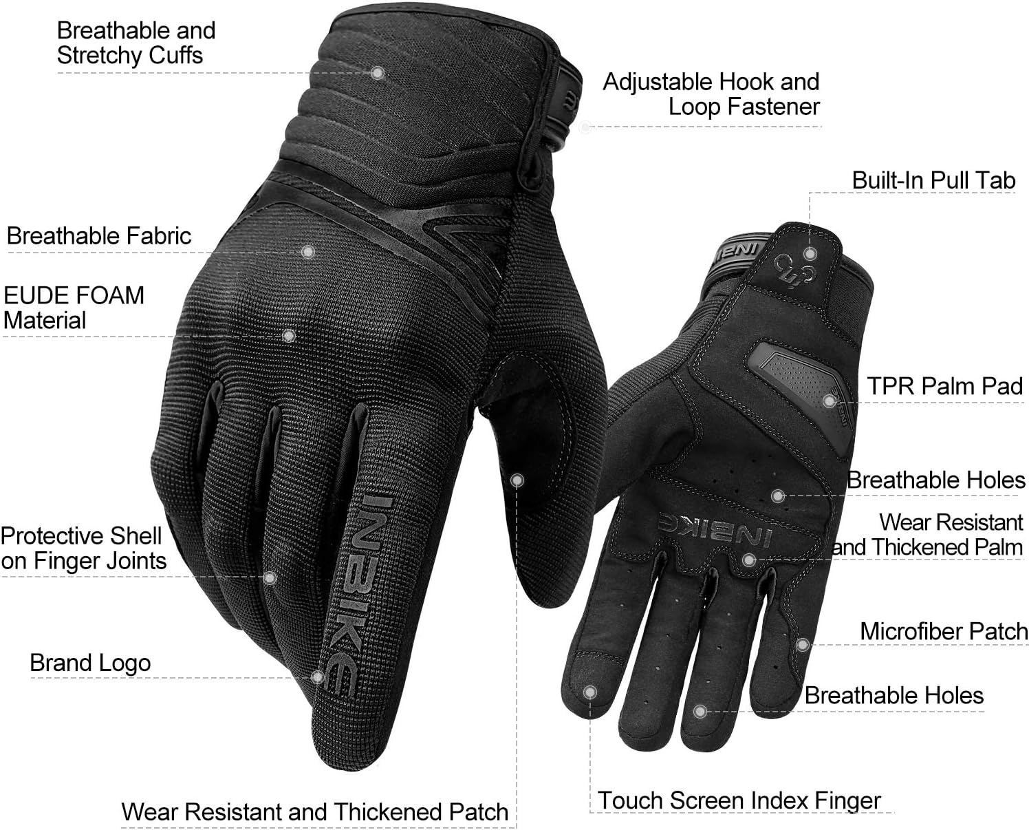 INBIKE Breathable Mesh Motorcycle Gloves Touchscreen With TPR Palm Pad Hard Knuckle Black Large: Automotive