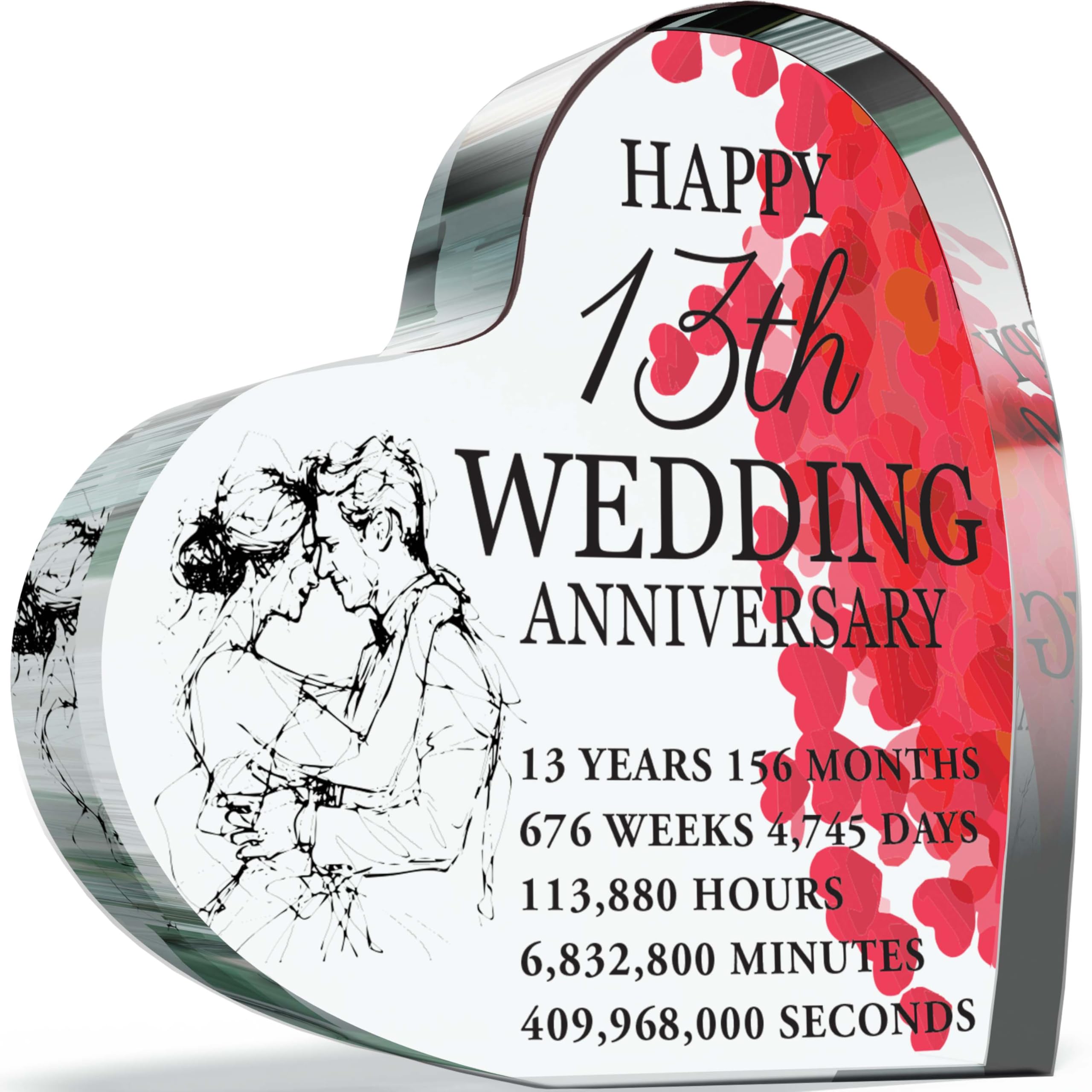 13th Anniversary Plaque Gifts for Wife Husband - Happy Lace Wedding Anniversary - I Love You Romantic Acrylic Heart Gift For Women Men, 100mm x 100mm Present For Couples Thirteenth Anniversaries