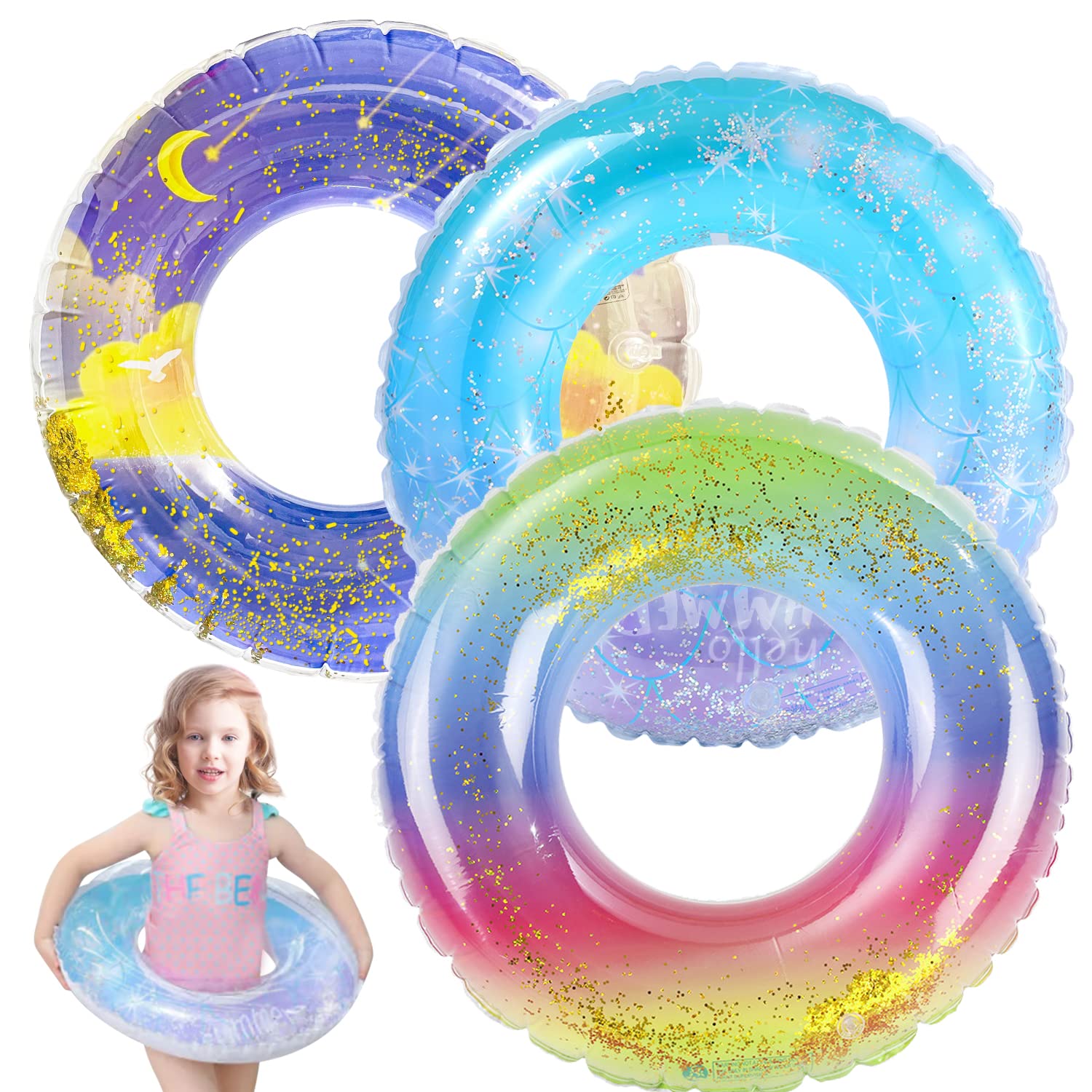 Photo 1 of Pool Floats Kids 3 Pack, Inflatable Swim Rings for 4-10 Years Old GirlsPool Tubes Toys, Pool Floats Ring Toys, Summer Beach Swimming Pool Floats Party Supplies