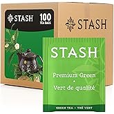 STASH Premium Green Tea, 100 Bags Bulk Pack, Caffeinated | Light, verdant flavor with sweet grass and umami notes, Non-GMO Project Verified and plastic-free tea bags