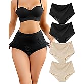 Levao Women's High Waist Lace Underwear, Soft Floral Lace Briefs with Mid-Coverage Panties for Women 4-Pack
