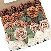 Floroom Artificial Flowers 25pcs Real Looking Earth Tones Ombre Colors Foam Fake Roses with Stems for DIY Wedding Bouquets Bridal Shower Floral Centerpieces Party Tables Home Decorations