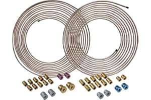 4LIFETIMELINES Copper-Nickel Brake Line Replacement Kits – Non-Magnetic, Rust-Resistant 3/16" & 1/4" x 25 ft Tubing Coils with Fittings, 2 Complete Sets – Easy Bend & Install for Lasting Performance