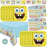 Spongebob Birthday Decorations for Party with Tablecloth &amp; Birthday Banner | Officially Licensed Spongebob Party Decorations, Plates and Napkins for 16 Guests, Paper Dinnerware Made in USA, Sponge Bob