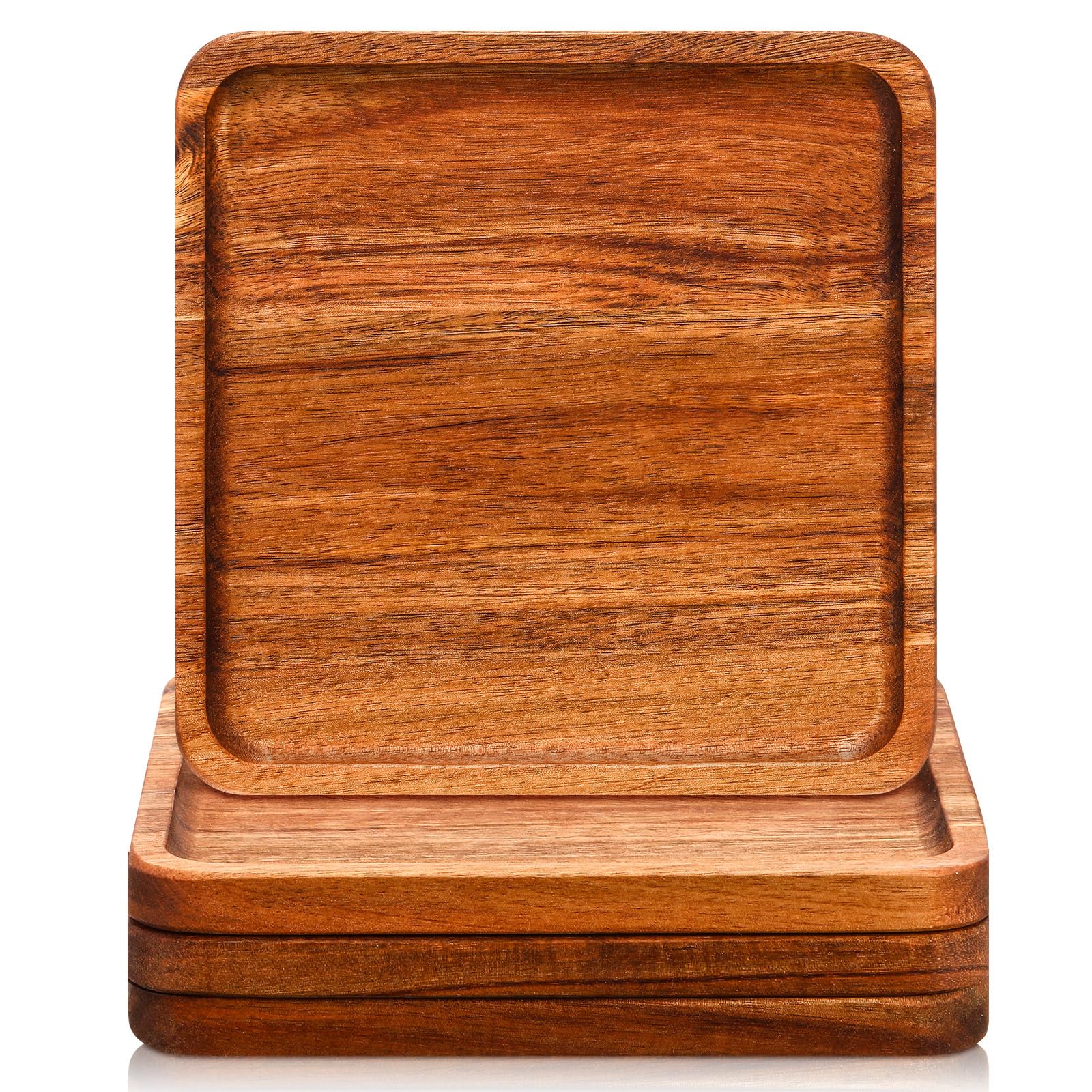Photo 1 of Roshtia 4 Pcs Wooden Plates Square Acacia Wood Charcuterie Board Wedding Dinner Serving Tray Charger Appetizer Kitchen Platter Cheese Steak Tableware Gift for Snack Dessert Salad Fruit (8 Inch)