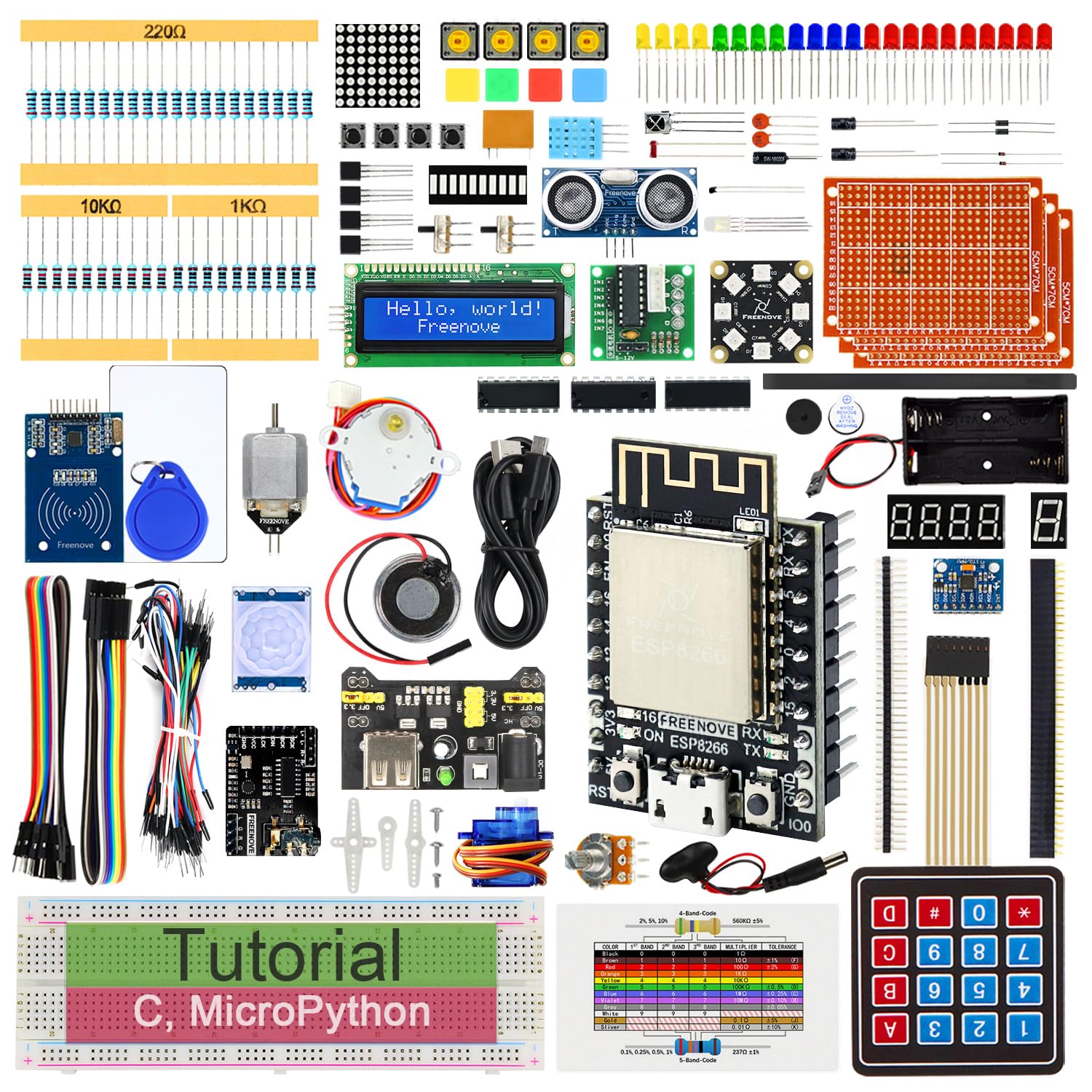 FREENOVE Ultimate Starter Kit for ESP8266 (Included), 32-bit 160 MHz Mini Microcontroller, Onboard Wi-Fi, Python C Java, 715-Page Detailed Tutorial, 218 Items, 109 Projects