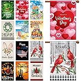 Mixweer 12 Pack 28 x 40" Seasonal Garden Flags for Outside Holiday Double Sided Large Lawn Yard Garden Outdoor Flags Banner Set Polyester for Valentine Festive Decorations