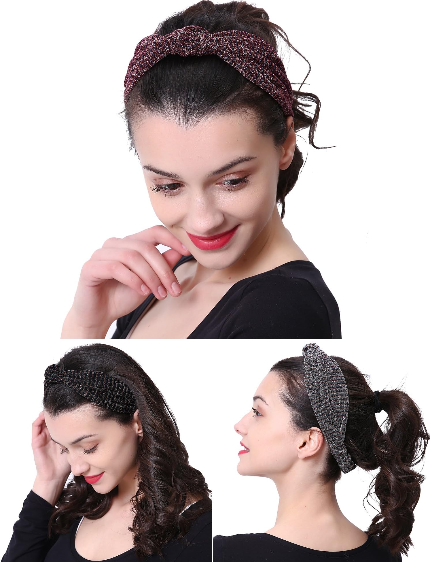 3 Pack Fashion Headband for women Adjustable Stretchy Boho Criss Cross Vintage Hairband