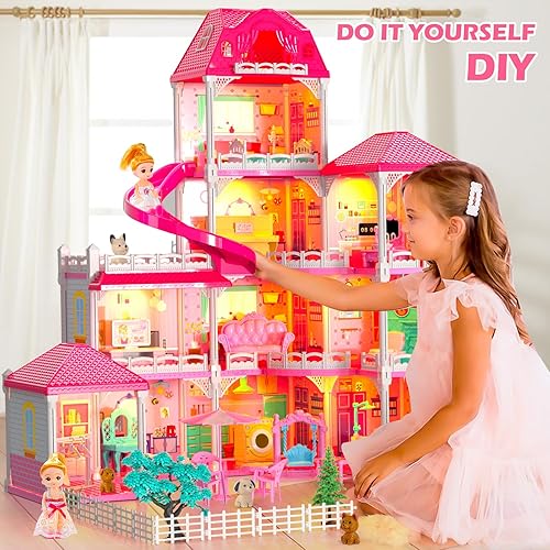 Doll House, Dream Doll House Furniture Pink Girl Toys, Stories