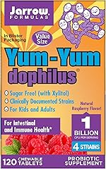 Jarrow Formulas Yum-Yum Dophilus, Natural Raspberry Probiotic Supplement - 1 Billion Organisms Per Serving - 120 Chewable Tab