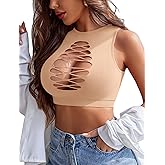 Avidlove Women's Fishnet Top Sexy Cut Out Crop Short Hollow Out Cropped Tank Top(S M L)