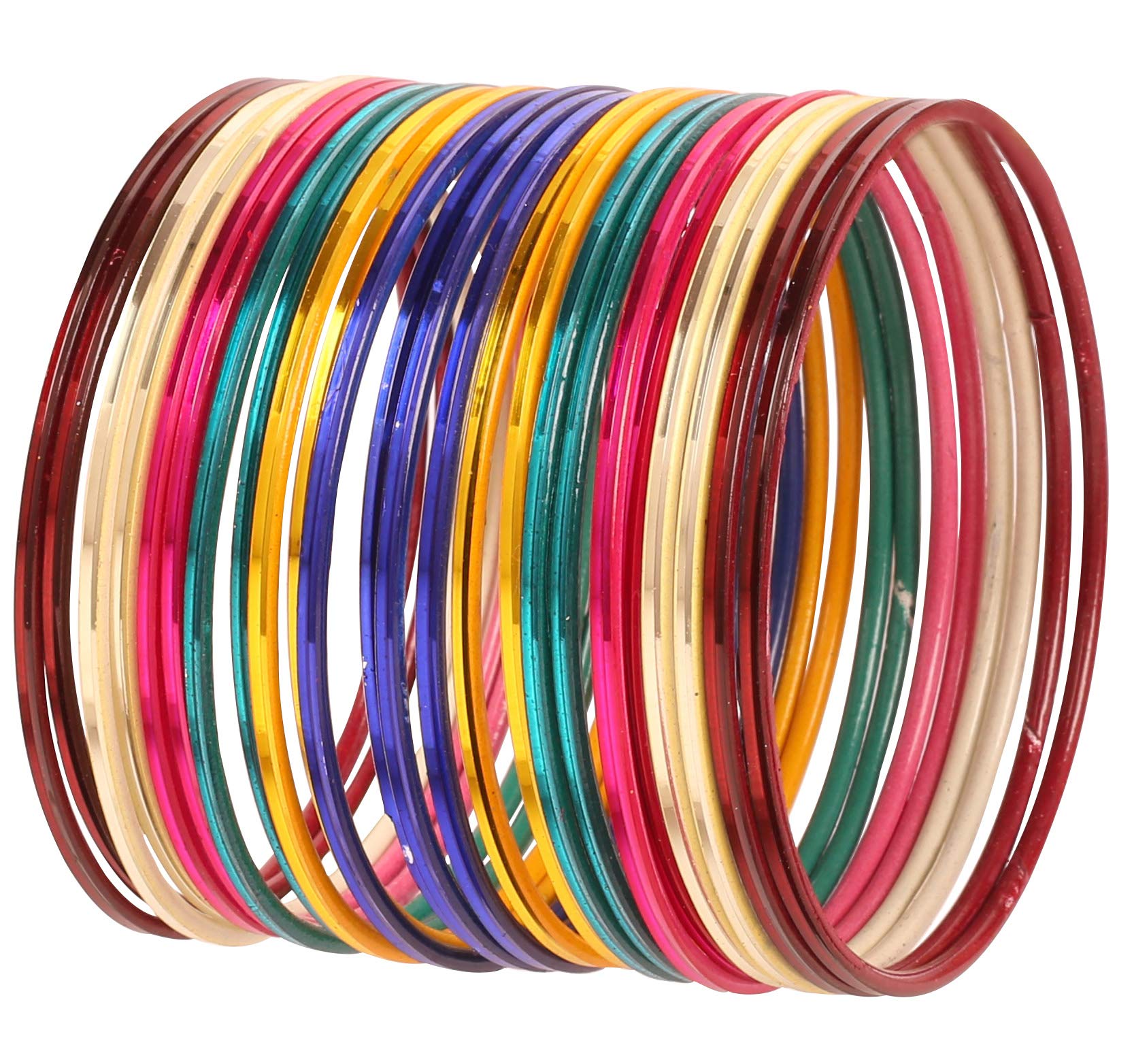 Touchstone New Colorful Bangle Collection Indian Bollywod Modern Pretty Attractive Wrist Filler Six Textured Colors of Life Thin Designer Jewelry Metal Bangle Bracelets Set of 24. for Women.