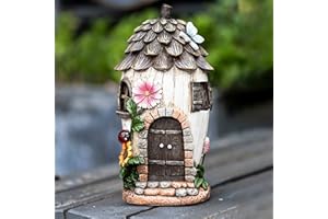 AIINY Large Garden Fairy Statues with Solar Light 12 in, Pinecone Roof Fairy Houses Indoor Outdoor Statues Sculpture Figurine Light with Sunflower Ladybug Butterfly Lawn Ornament Gift