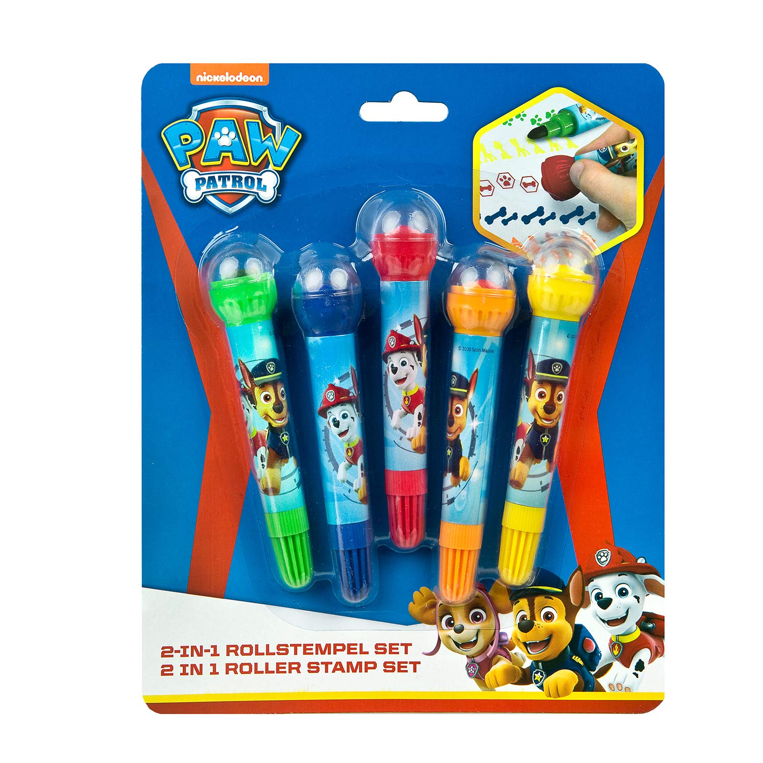 Undercover PPAT0743 - Set of 5 Coloured Fibre-Tip Pens and Stamps, Paw Patrol
