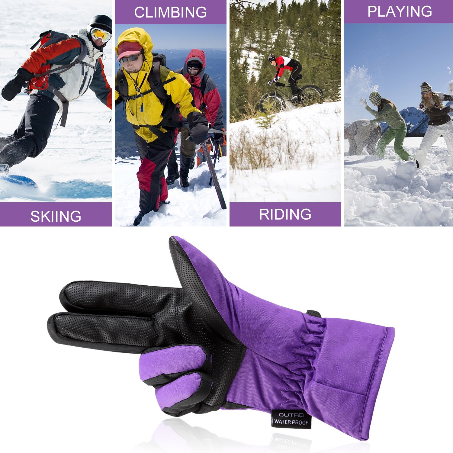 Women\'s Waterproof Windproof Ski Gloves for Skiing, Snowboarding，Cycling and Other Winter Sports Glove with Windproof Thermal Shell & Synthetic Leather Palm