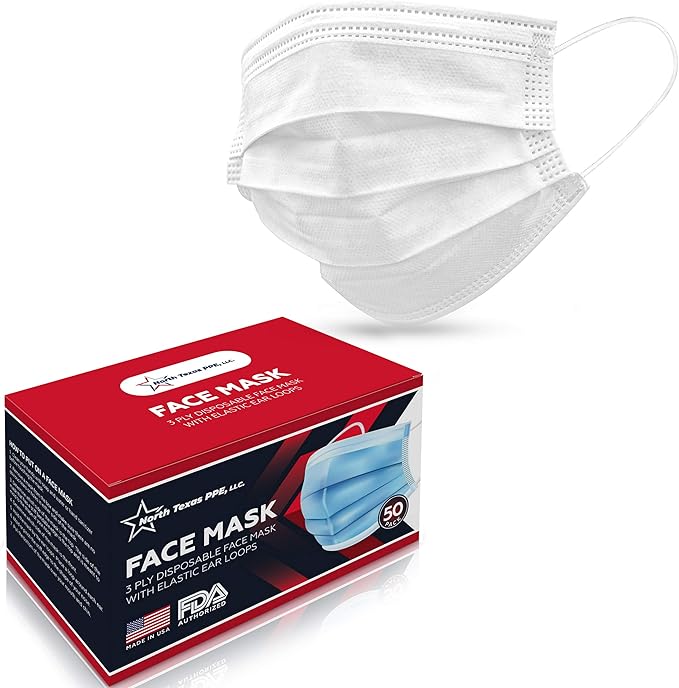 3 Ply Disposable Masks Made in The USA 50 Pack (White) Amazon.ca