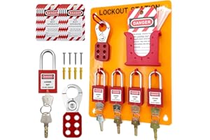 JOJOMARK Lockout Tagout Station Metal Kit with Lock Out Tag Out Loto 2 Hasps, 20 Tags, 20 Nylon Cable, 5 Locks with Number 1-5 (Orange Board kit)