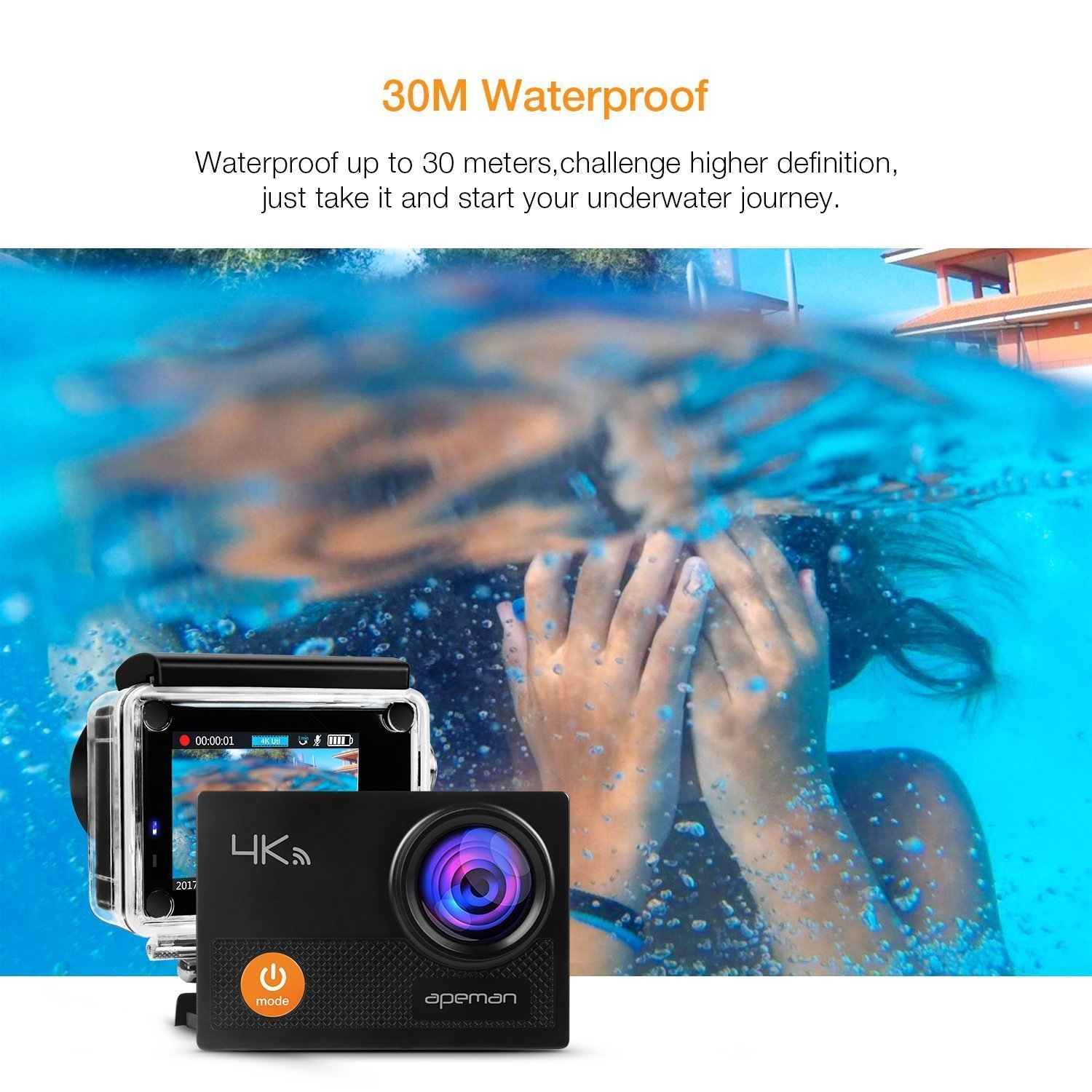 APEMAN Action Cam 4K WIFI Camera 16MP Ultra Full HD Unterwasser Kamera Helmkamera Wasserdicht mit 2.4G Fernbedienung 2 verbesserten Akkus und Montage Zubehör Kit