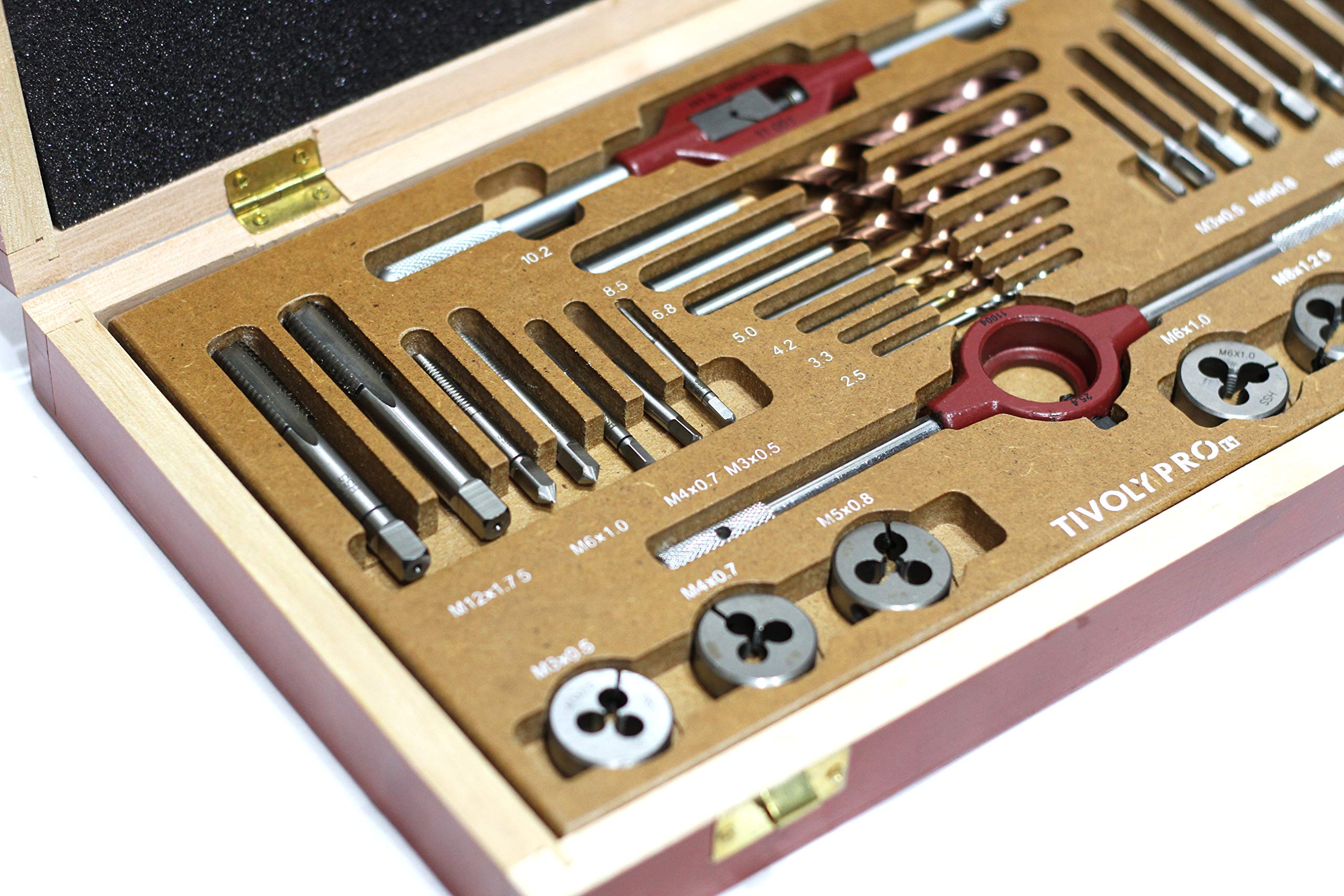 Tivoly Set of 30 7 Sets of 2 Taps + 7 Dies + 2 Accessories M3 to M12 + 7 Furius HSS Metal Drill Bits