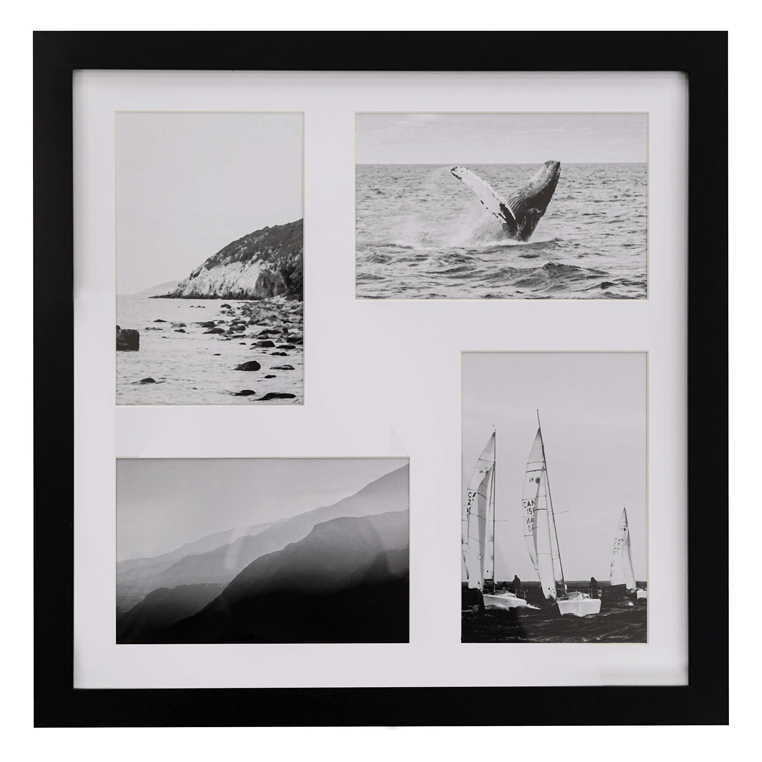 Fabian Clarke London® Black 12x12” Square Picture Frame Multi Aperture with White Mount that Holds 4x 6x4” Photos Pictures Includes Glass Front