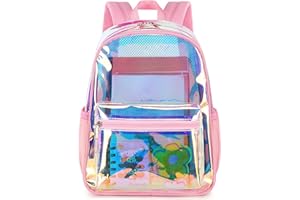 BTOOP Clear Mini Backpack Stadium Approved 12x6x12 Holographic Small Transparent Plastic See Through Bag Purse for Work Festival Security Travel