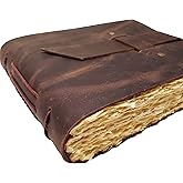 Small Vintage Leather Photo Album with Buckle Closure - Scrapbook Style Pages, Gift Box Included - Holds 100 4x6 or 5x7 Photos - Coffee Table Album, Memory Book