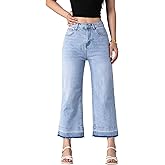 Kereya Wide Leg Flare Jeans for Women,High Waisted Stretchy Cropped Denim Trendy Baggy Pants