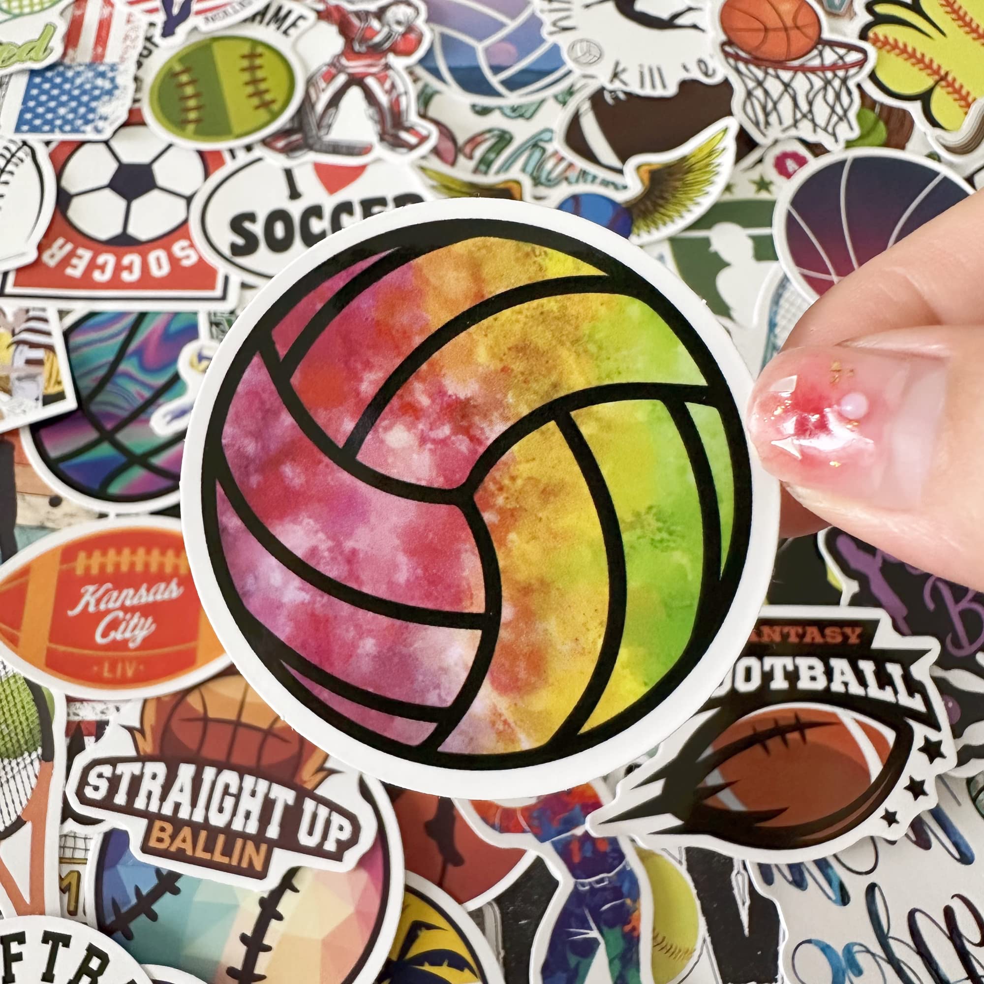 AOWDIAO Sports Stickers 200 Pcs Ball Sports Themed Vinyl Water Bottle Stickers for Kids Teens